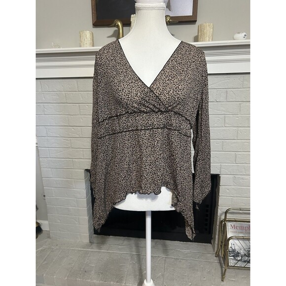 Vtg Y2K Sz L Asymmetrical Black & Brown Leopard Cheetah Animal Print Fairy Hem - Picture 1 of 5